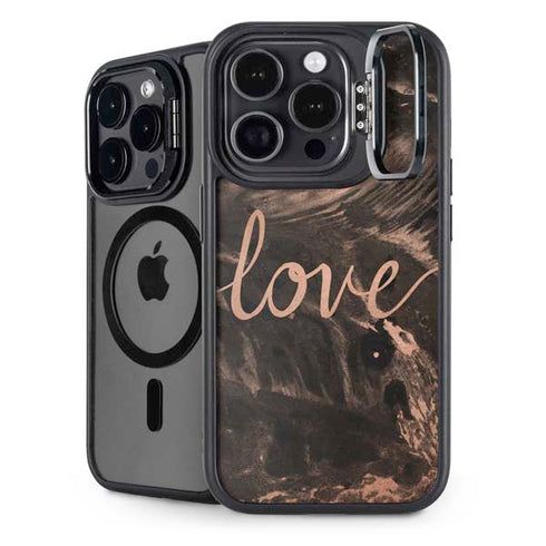 Love Rose Gold Black iPhone 15 Pro Kickstand Case